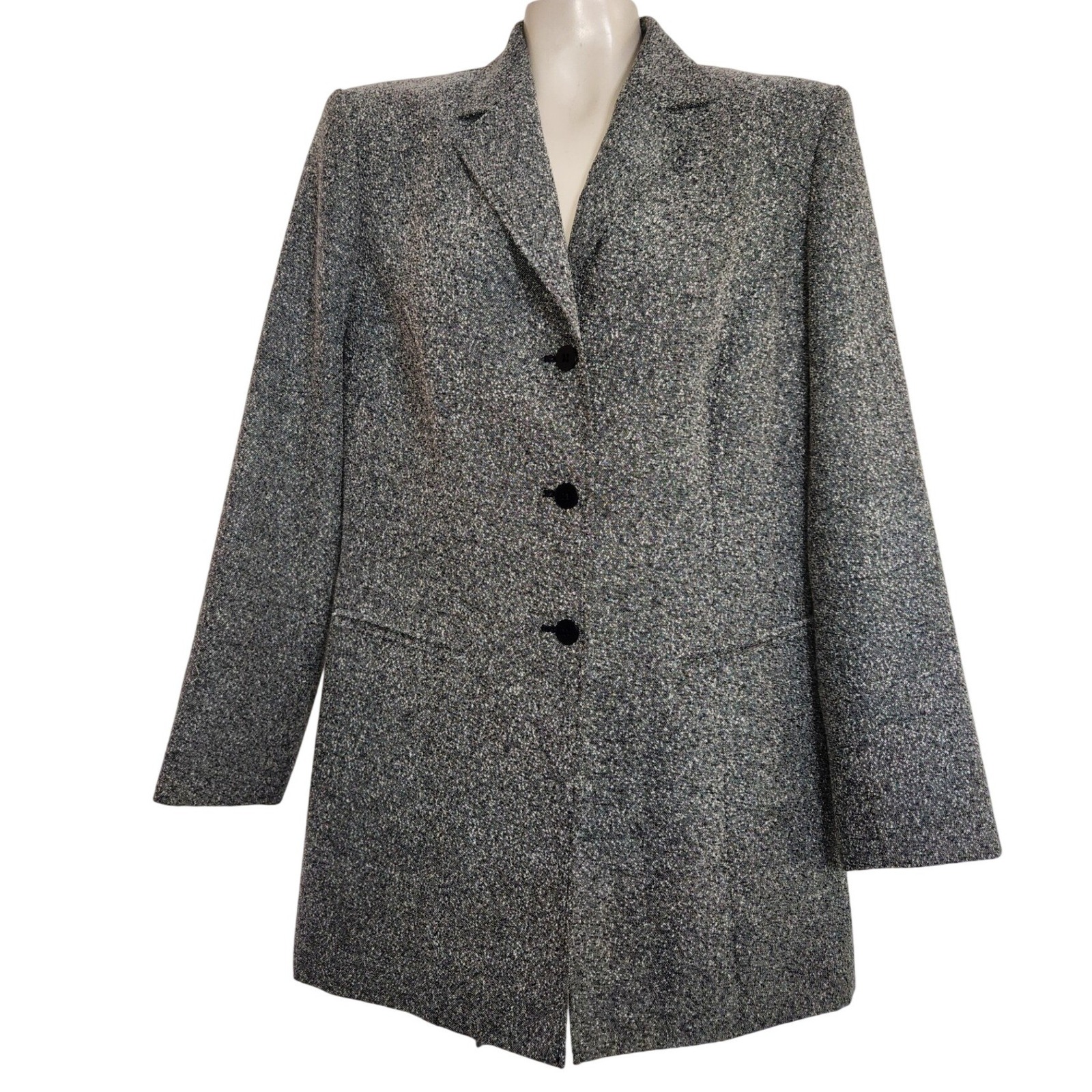 Nordstrom Womens Grey Marl Tweed Longline Blazer Jacket Size 12 Wn63604 Office
